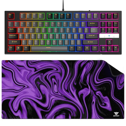 NPET CR87 75% Mechanical Gaming Keyboard and Mouse Pad, Hot-swappable Red Switch, RGB Backlit, 87 Keys Compact TKL Wired Keyboards for Windows Laptop PC Gamer - Black/Grey