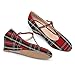 ROSERWISH Women's T Strap Dating Wedge 2 Inch Low Heel Round Toe Buckle Casual Pumps Shoes Red Plaid Size 7.5 - Sandalias de Vestir Tacon Bajo