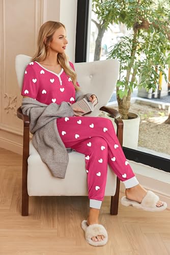 Image of Ekouaer Pajamas for Women Set 2 Piece Fall Lounge Sets Short Sleeve Pjs Joggers Long Pants Sleepwear with Pockets