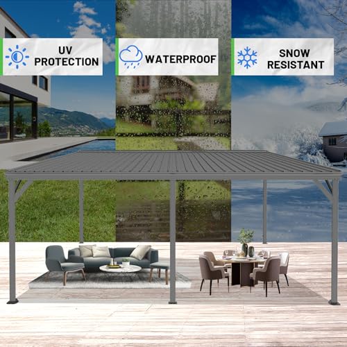 SHPAI 12x20FT Lean to Gazebo, Outdoor Hardtop Wall Mount Gazebo with Gutter & Sloping Galvanized Steel Roof, Metal Hard Top Awnings for Deck, Porch, Backyard - Image 7