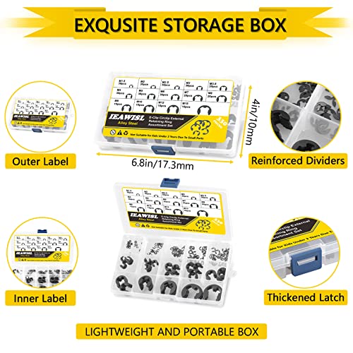 External Retaining Rings, 330Pcs Alloy Steel Retaining Rings E-Clip Assortment Set-M1.5 M2 M2.5 M3 M3.5 M4 M5 M6 M7 M8 M9 M10 M12 M15 E-Clips Retainer Circlip Rings For Bearings, Gears, Pulleys, Axles #TOP5