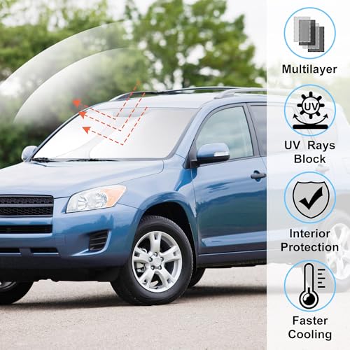 Image of Windshield Sun Shade Custom Fit for 2006-2012 Toyota RAV4 Accessories Foldable Sunshade Sun Blocker Protect Car from Sun Rays & Heat Damage Keep Car Cooler
