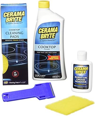 Cerama Bryte Best Value Kit: Ceramic Cooktop Cleaner 28oz, Scraper, 10 Pads, Burnt-on Grease Remover 2oz, 4 Piece Set