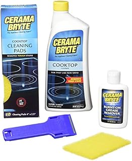 Cerama Bryte Best Value Kit: Ceramic Cooktop Cleaner 28oz, Scraper, 10 Pads, Burnt-on