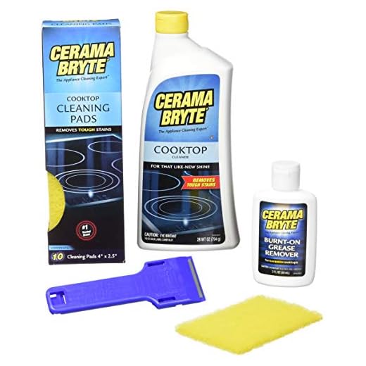 Cerama Bryte Best Value Kit: Ceramic Cooktop Cleaner 28oz, Scraper, 10 Pads, Burnt-on Grease Remover 2oz, 4 Piece Set
