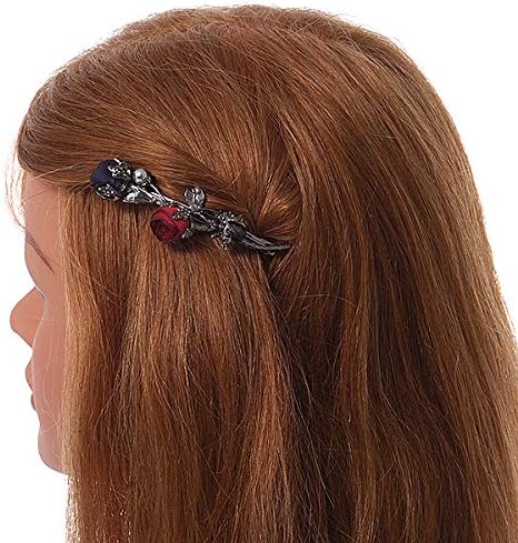 Vintage Inspired Dim Grey Crystal Rose Floral Barrette Hair Clip Grip In Gun Metal Finish - 75mm Across, dark grey, red, dark blue - Image 5