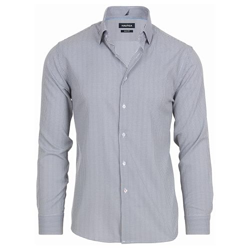 Nautica Slim Fit Mens Dress Shirts Long Sleeve Performance Polyester Fabric Wrinkle Free 4-Way Stretch