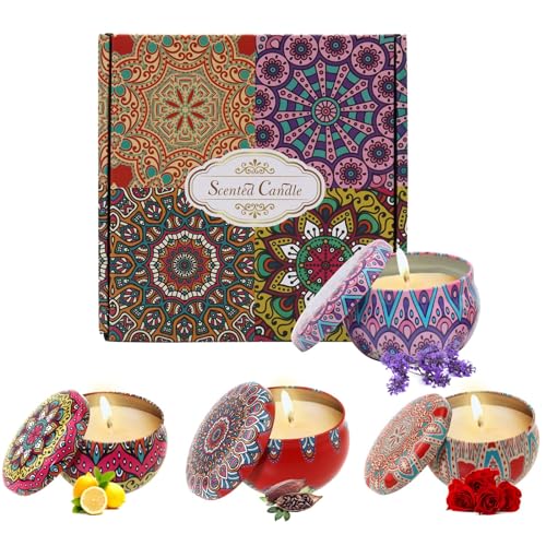 Juego de Regalo de Velas Perfumadas, 4 Piezas Velas de Soja Regalo para Mujeres Cumpleaños Vela Perfumada de Cera de Soja Natural para el Día de la Madre, Aniversario, Ducha, Yoga