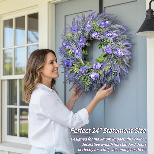 Couronne de lavande artificielle 60 cm pour sublimer une porte en bois