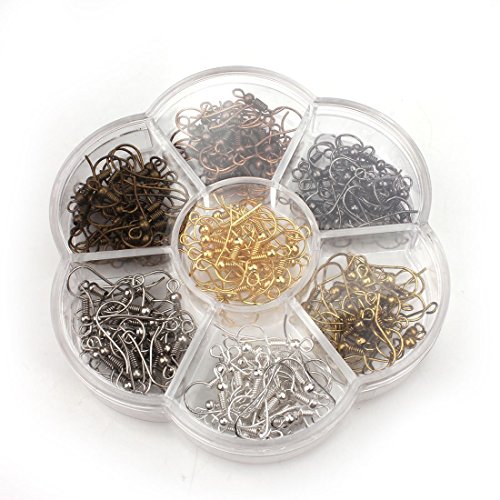 MEIBEADS 210pcs/lot Fish Hook Earrings Ear wires Iron Wire Earring Hooks with Large Loop - Brass Earring Hooks Nickel Free for Jewelry Making(Mixed color)