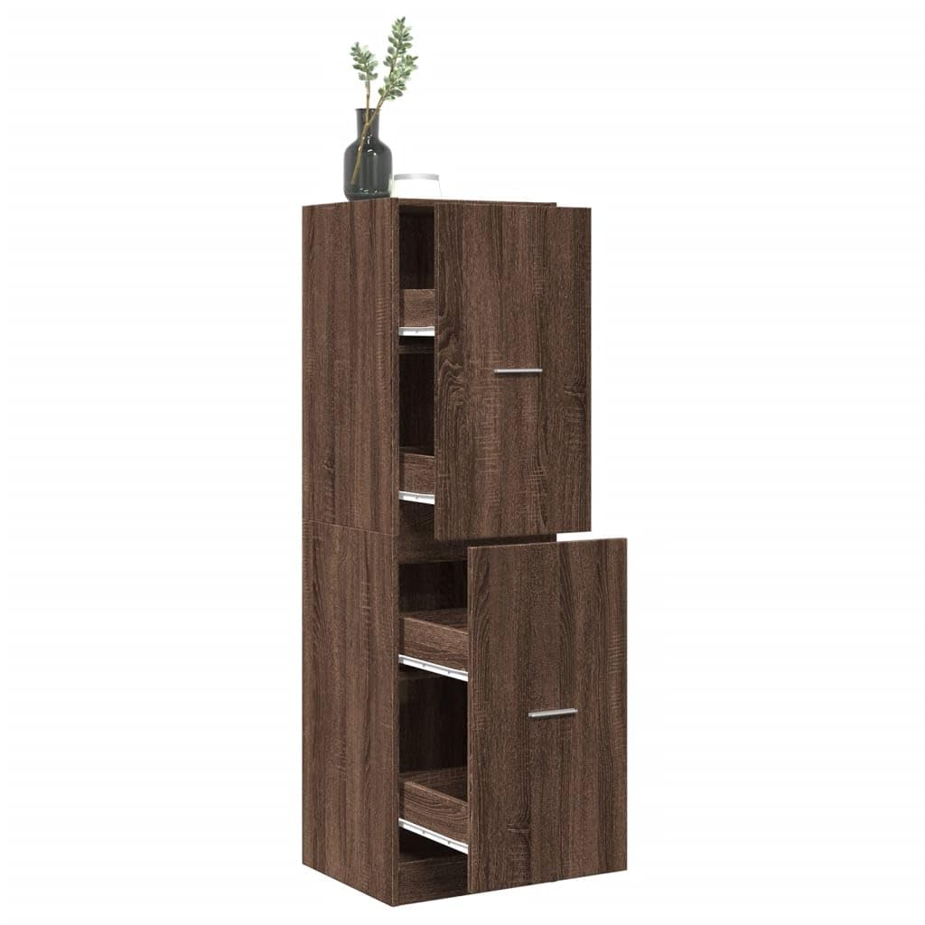 Apothekerschrank Eichen-Optik, 40x41x144,5 cm Beistellschrank aus Holzwerkstoff mit 4 Schubladen, Hoher Auszugschrank für Küche, Wohnzimmer und Büro, Braun