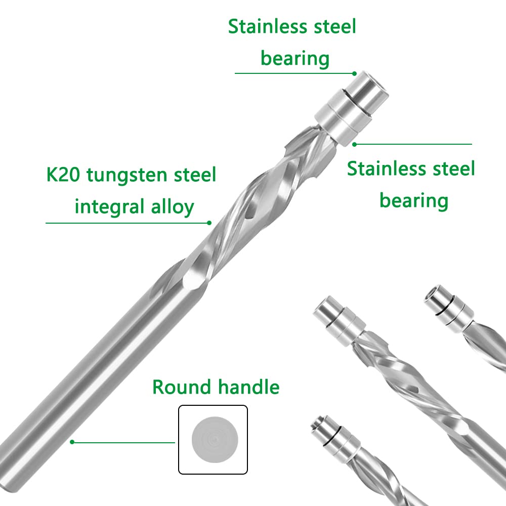 3 uds 6mm 6,35mm vástago rodamiento de carburo sólido guiado dos flautas fresadoras de carpintería(6.35mm Shank 3Pcs)