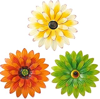 3 Pieces Metal Flower Wall Art 3D Metal Daisy Flower Wall Decor Multiple Layer Hanging Flower Rustic Farmhouse Boho Style Decorations for Indoor Outdoor Home Living Room Office Garden (8 inches)