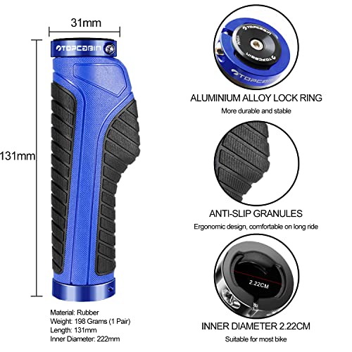 Image of TOPCABIN Ergonomic Bike Grips - Widen Holding Rubber Grips with Aluminum LockGrips for Mountain & Road Bikes
