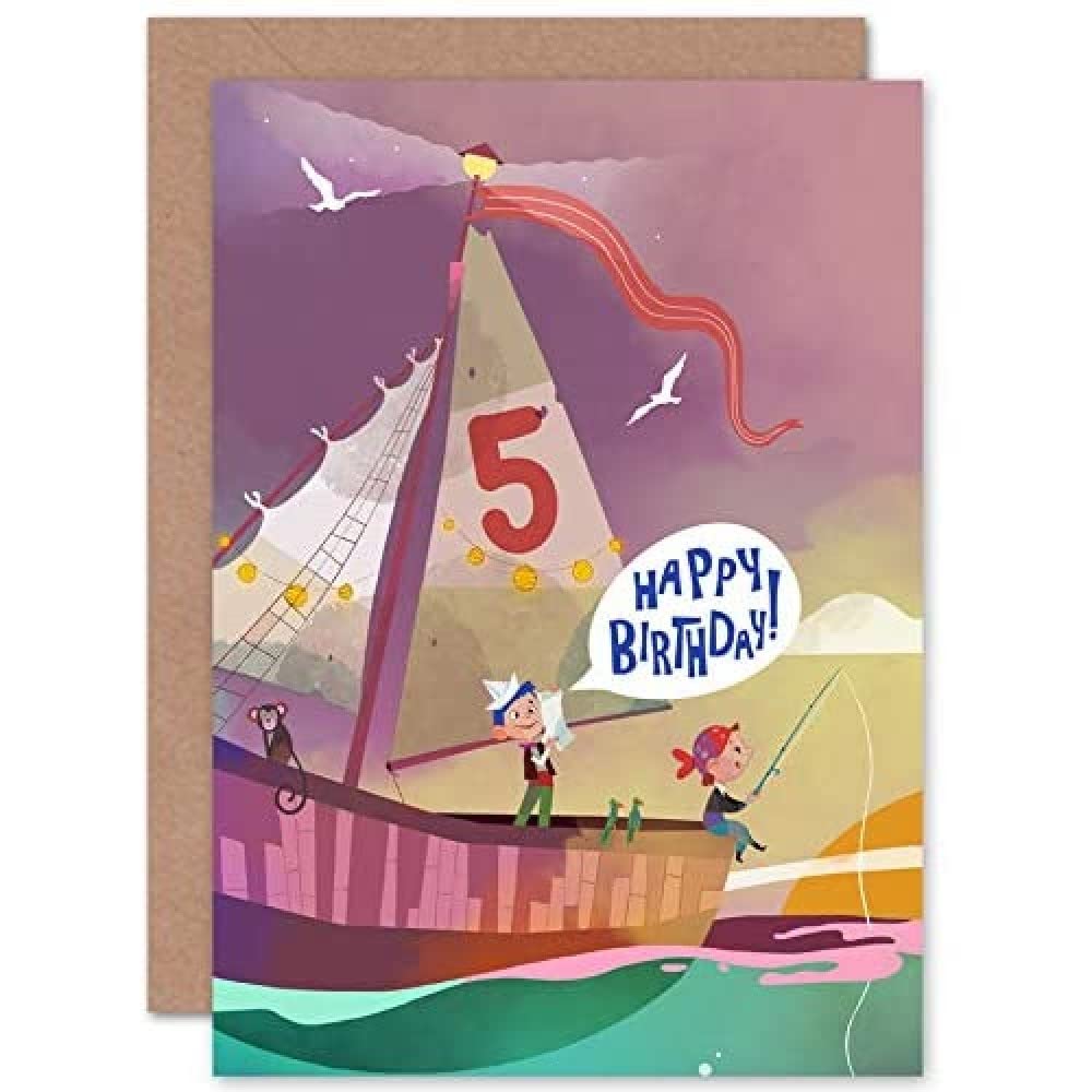 Wee Blue Coo Pirate Map Boys 5th Birthday Card