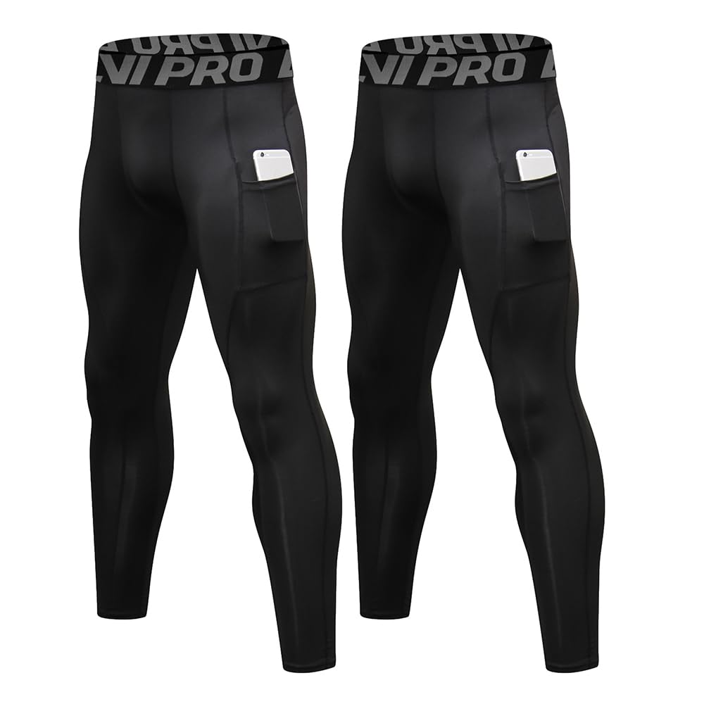 LNJLVI Herren Laufhose Lang mit Taschen Atmungsaktive Kompressionsleggings für Laufen Fitness Schnelltrocknende Activewear Tights mit 4-Wege-Stretch
