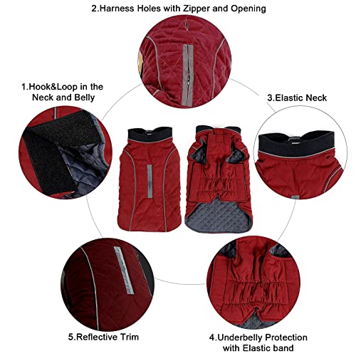 Morezi Dog Coat With Reflective Strim, Winter Dog Jacket Water Resistant Underbelly Warm Puppy Suit With Harness Hole - Suitable For French Bulldog, Shitzu, Jack Russell Terrier - L - Red #TOP2