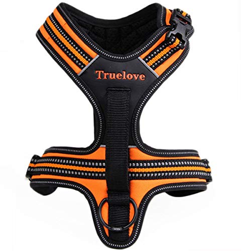 Truelove TLH5551 verhindert Zerren Hundegeschirr mit Griff Weich Gepolstert Pet Hundegeschirr Weste, reflektierendes Material(M, Orange)