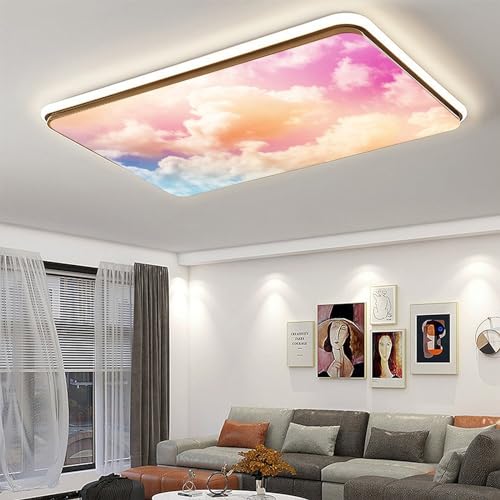 Image of 2 Pack Fluorescent Light Cover for Ceiling Light Classroom- Rosy Cloud Magnetic Light Cover Fluorescent Light Shade Panel, Decorative Film Filter for Reducing Harsh Glare Home Decorations