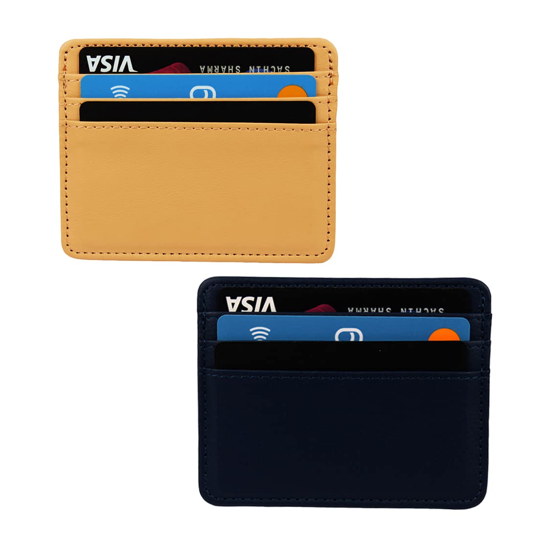Stealodea Black & Beige Slim Leather Credit/Debit/ATM for Men & Women 4 Slots Card Holder-image-31