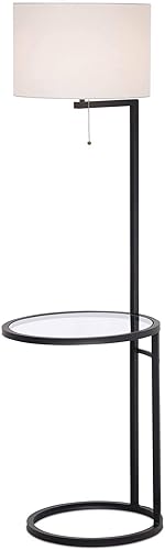 Miniatura 2 de 360 Lighting Lámpara de pie de pie de estilo moderno con mesa auxiliar de bandeja de vidrio, 62 pulgadas de alto, tela blanca de metal negro y