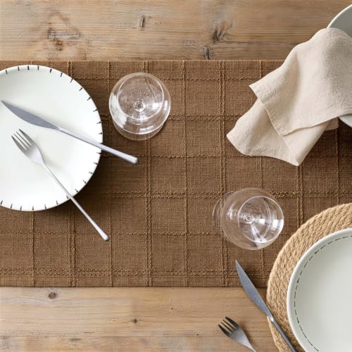 ZeeMart Linen Checked Farmhouse Table Runner, 13x72 Inches Roasted Brown by ZeeMart - Used condition - Image 6