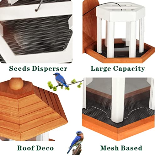 Cedar Gazebo Bird Feeder, Pavillion Style Wild Bird Feeder For Outside,Water Drainage Mesh Based, 6 Lbs Capacity, Rust Proof Wire Cable Lifetime Durability, Solid Cedar Wood Birdfeeder For Outdoors. #TOP3