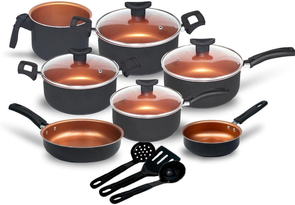 Conjunto de panelas antiaderentes Tampa de vidro com Durável... - imagem principal do produto