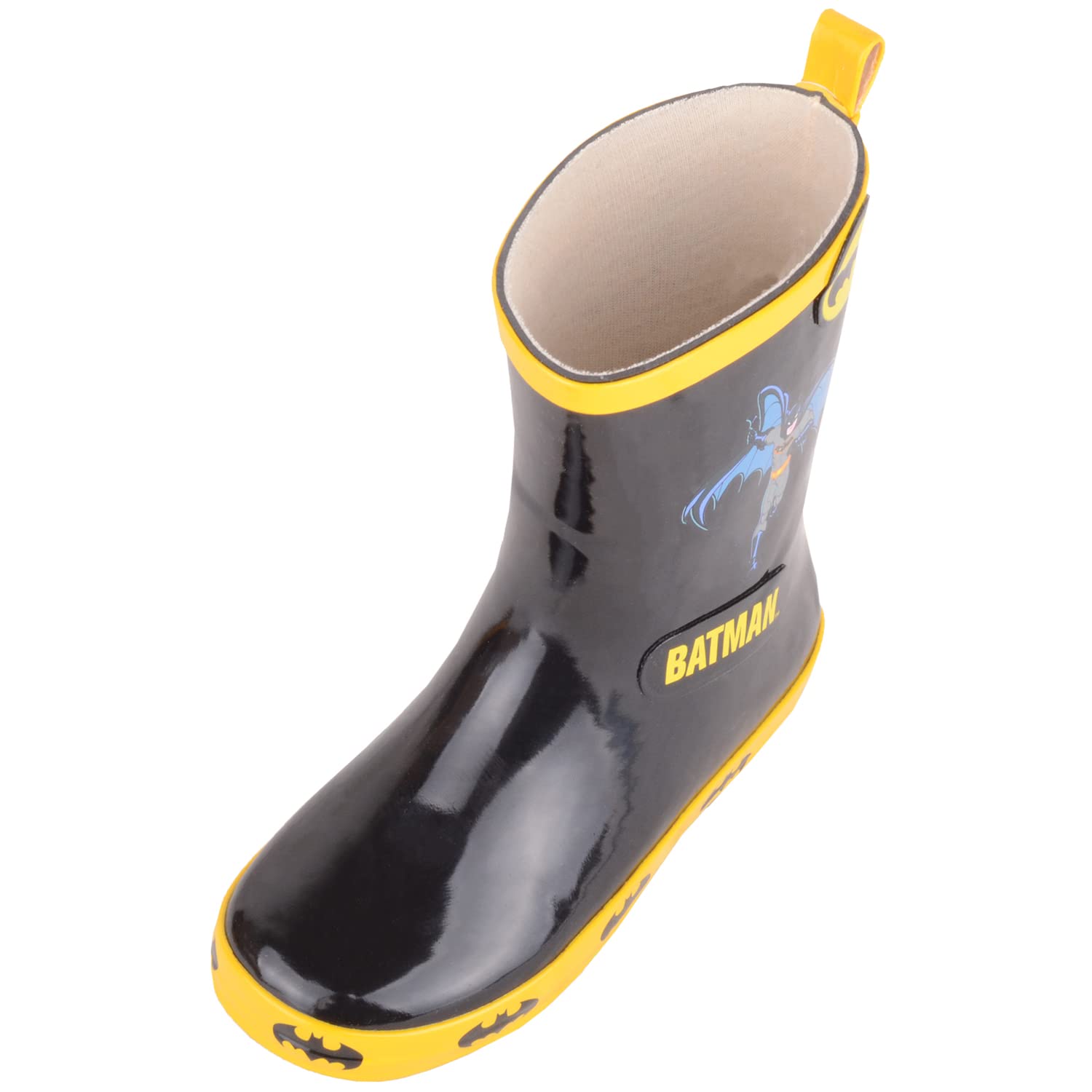 Absolute FootwearChildrens Kids Boys Easy Slip On Waterproof Super Hero Wellies Wellington Rain Boots, Black Yellow, 7 UK Child