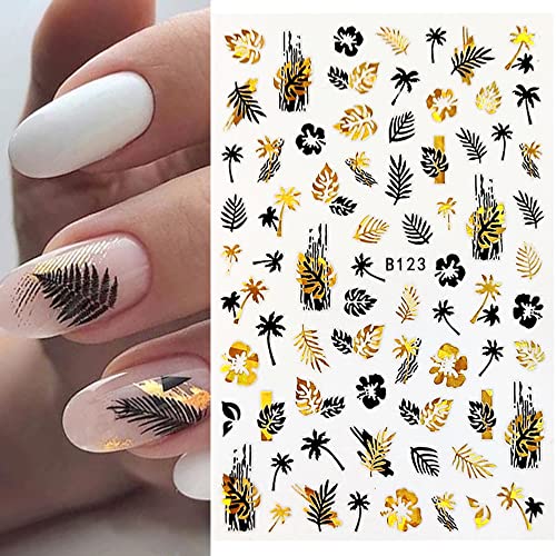 9 Sheet Summer Ocean Nail Art Sticker Gold Flowers Acrylic Nail Art Supplies Bronzing Leaves Nail Design Charms Nail Decals 3D Starfish Shell Nail Sticker For Women Girls Diy Manicure Decorations #TOP1