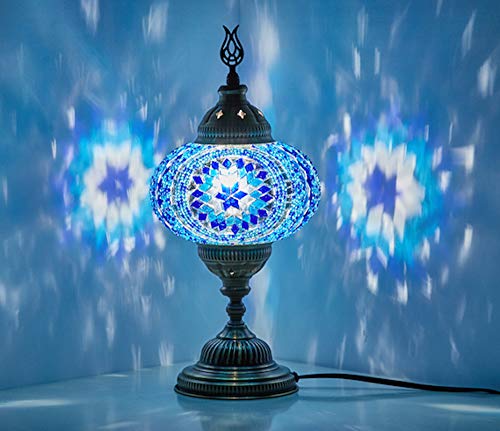 Demmex 2019 Lampe de chevet en mosaïque turque marocaine Nuit Tiffany pour US Bleu Cover