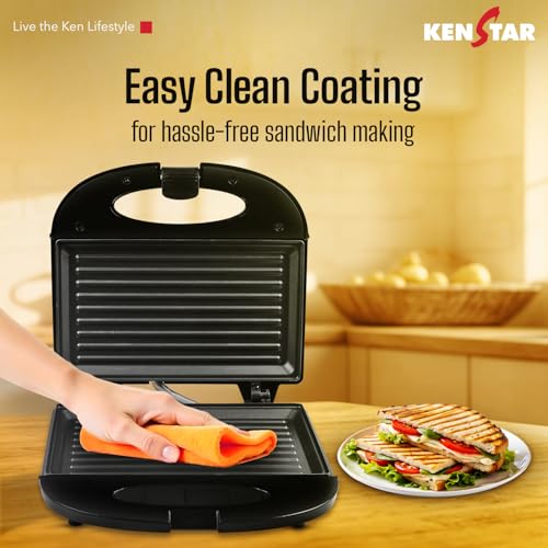 Image of Kenstar GRILLI 750W Sandwich Grill Maker | Non-Stick 2-Slice Plates | Cool-Touch Body & Auto Cut-Off | Black