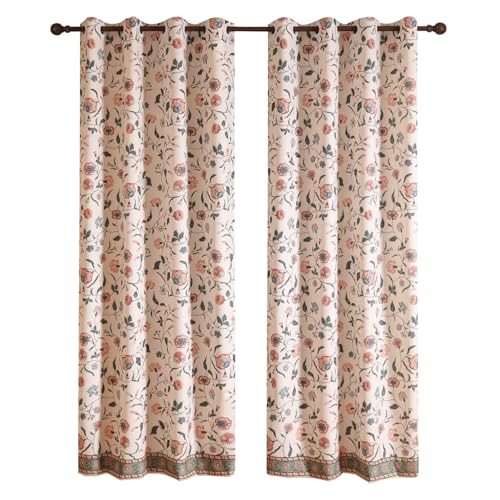 Image of ISAENNE Designer French Linen Printed Curtains,2 Panels,79 inchx53 inch-Daffy | Vintage Elegant Cottage Curtain with Grommets 79 inches long,Floral Pattern Draps,kitchen Bedroom Living Room Window