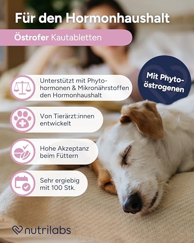NutriLabs Östrofer Hormontabletten für Hündinnen 100 STK. - Gesundheitstabletten mit Rotkleesaat, Biotin etc. - Gesundheitsprodukte für Hunde - Nahrungsergänzungsmittel
