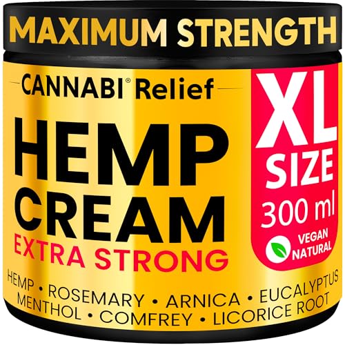 𝗛𝗘𝗠𝗣 𝗖𝗥𝗘𝗔𝗠 𝗘𝗫𝗧𝗥𝗔 𝗦𝗧𝗥𝗢𝗡𝗚 High Strength Fast Absorption Formula, Hemp Oil Menthol Rosemary Calendula, Gel for Joint Muscle Neck Shoulders Elbows Back Hands, 300 ml