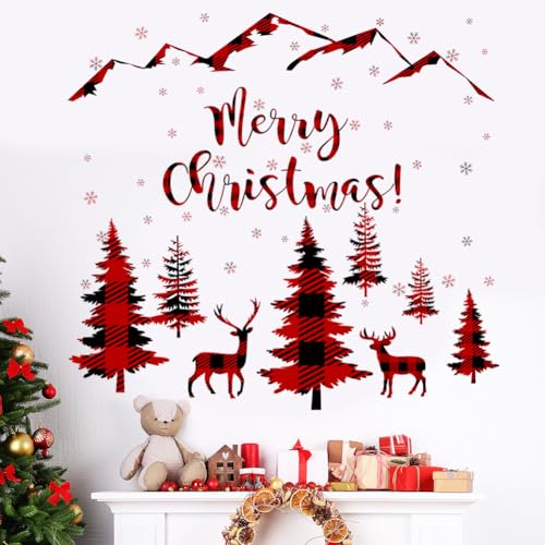 Vinilo adhesivo navideño rojo y negro con ciervo y copos de nieve miniatura 1