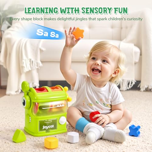 Image of JoyCat Monster Eating The Shapes, Interactive Shape Sorter Toy for Toddlers 1-3, with 6 Rattle Shape Blocks and 2 Levers, Montessori Color Matching & Sorting Learning Toys, Gifts for 1 2 3 Year Old