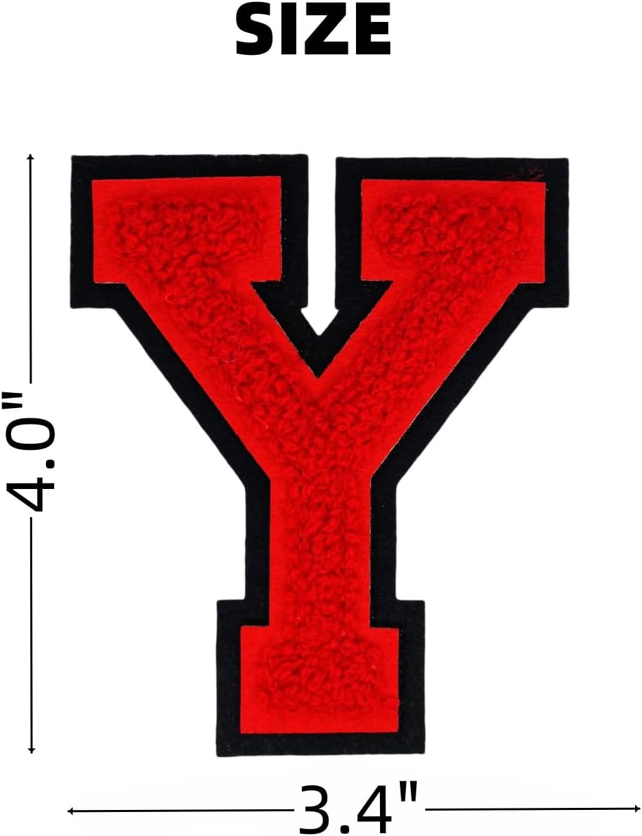 1 PCS 4.0" Red Chenille Letter Patch with Black Edge, Iron on Patches for Hats, Clothes, Bags, Backpacks, Jeans, Jackets - Initial Patch, Large Varsity Letter Y image 2