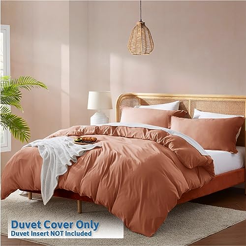Nestl Rust Duvet Cover Full Size - Soft Double Brushed Full Size Duvet Cover Set, 3 Piece, with Button Closure, 1 Duvet Cover 80x90 inches and 2 Pillow Shams