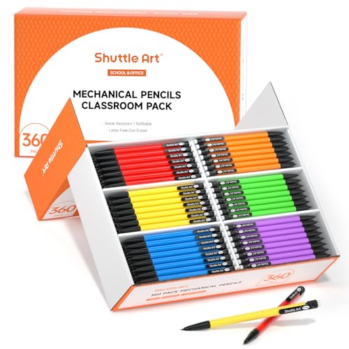 Image of Shuttle Art Mechanical Pencils, 360 Pack Bulk Mechanical Pencils 0.7mm Medium Point, HB #2 Lead Pencils, Assorted Barrels, Office School Supplies