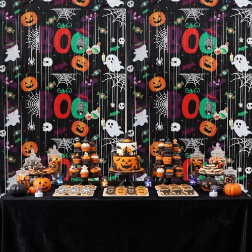 Image of TONIFUL 2Pcs Halloween Boo Metallic Tinsel Foil Fringe Curtains Streamers