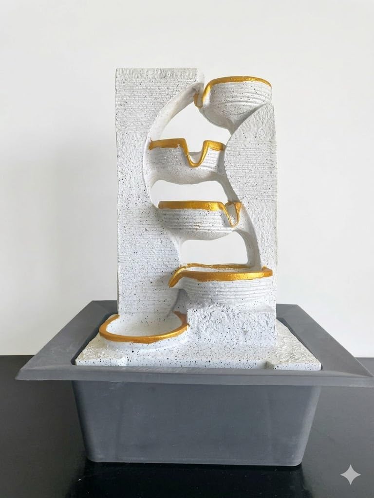 Modern White Tabletop Fountain with Soothing Water Flow for a Calm and Elegant Space.-image-0