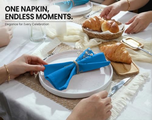 Image of Ruvanti Cloth Napkins Set of 12, Cotton Enrich 18 inchx18 inch - Blue | Washable, Soft, Durable & Absorbent Everyday Napkins. For Home, hotel, Wedding Napkins, Thanksgiving, Christmas Dinner Napkin