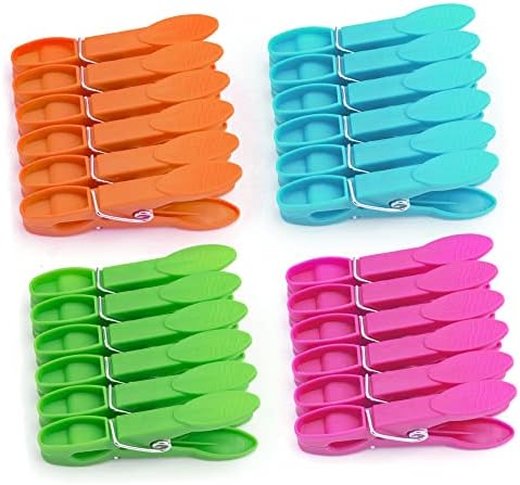 24Pcs Plastic Clothespins, Heavy Duty Laundry Clothespins, Air-Drying Clothing Pin Set, Towel Clips Clothes Pins Spring Clips, Beach Towel Clips
