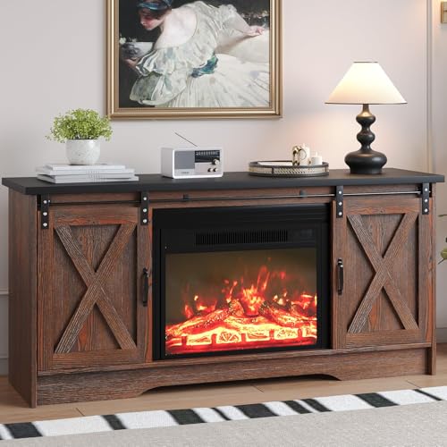 4 EVER WINNER Fireplace TV Stand with Fireplace, Sliding Barn