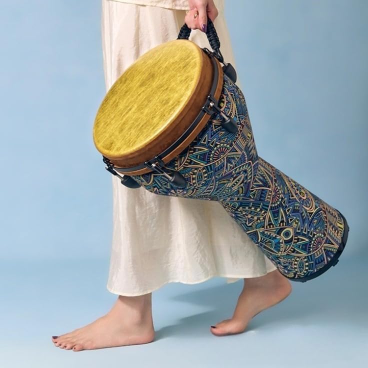 12 in African Djembe Drum – Rope-Tuned Hand Percussion Drum for Adults & Kids, Beginner to Pro – Natural Goat Skin Head, Carved Wood Body, Tribal Music / Performance Instrument (12 Inch Star Blue)