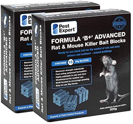 Pest Expert Formula 'B+' Advanced Rat & Mouse Killer Poison Bait Blocks 600g (2 x 300g) - Premium Single Feed Brodifacoum, Strongest Available Online (1)