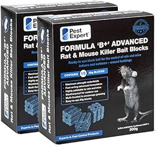 Pest Expert Formula 'B+' Advanced Rat & Mouse Killer Poison Bait Blocks 600g (2 x 300g) - Premium Single Feed Brodifacoum, Strongest Available Online (1)