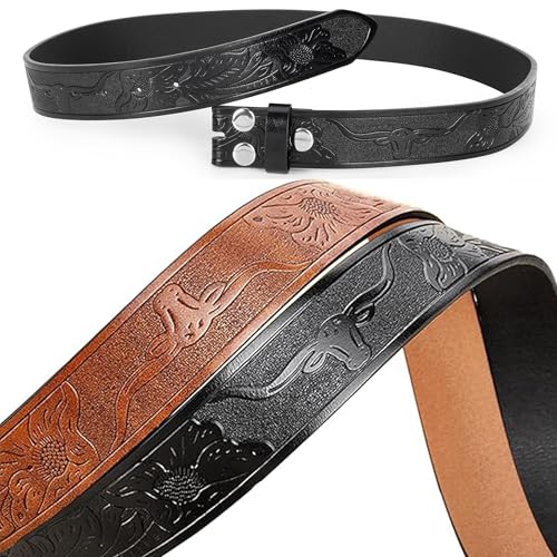 IZUS Vintage Western Belt Strap without Buckle Longhorn-Bull-Embossed Cowboy Belt for Women Men 1-1/2" Wide PU Leather Strap4
