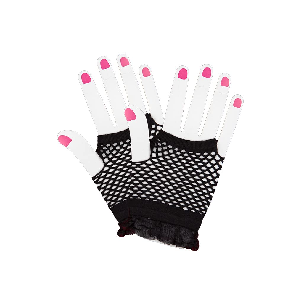 Wicked Costumes Adult 80's Black Fingerless Gloves With Lace Trim - Fancy Dress Accessory